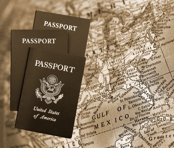 American Passports over world map