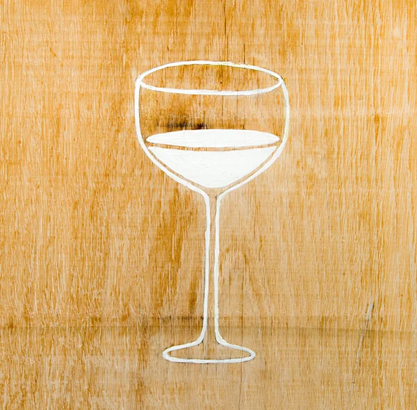 Painting of glass wine on wood background