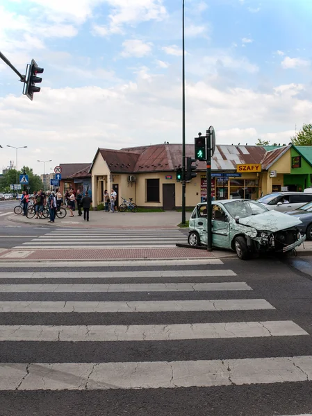 Crosswalk after car accident in Cracow, Poland