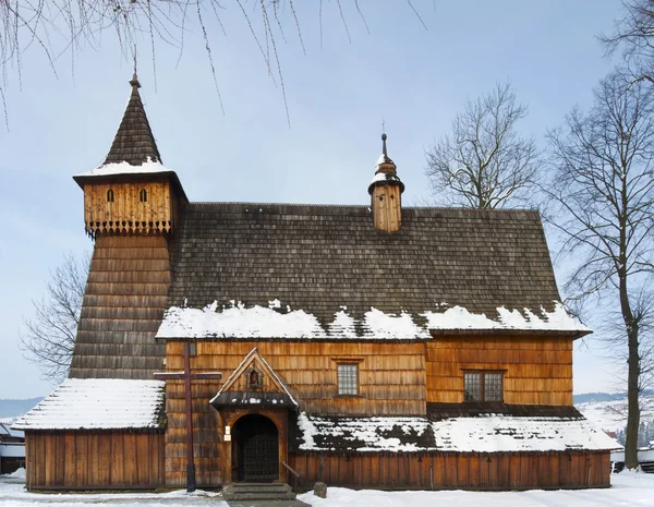 Old Wooden Church in Debno, Poland, on winter