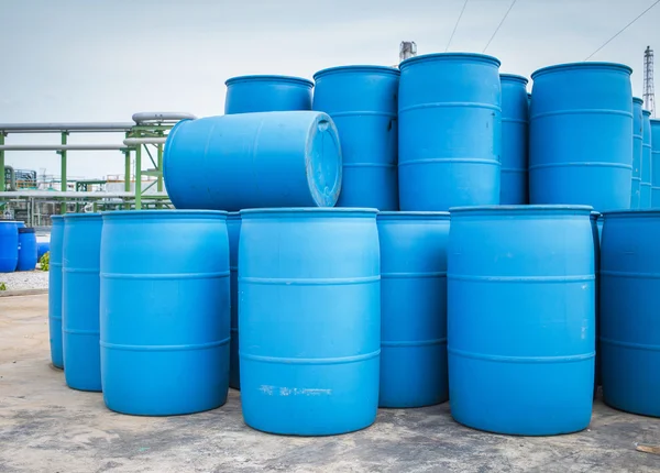 Plastic Storage Drums, Blue Barrels.