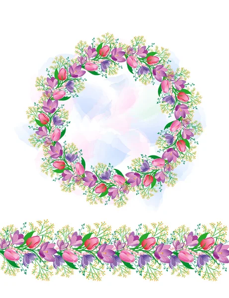 Circular pattern with tulips and snowdrops