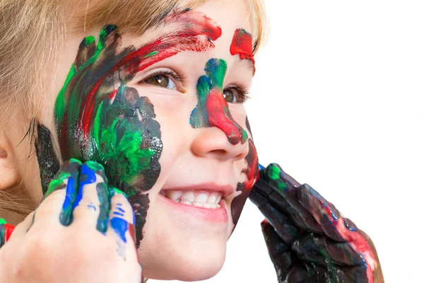 Girl with painted hands and face