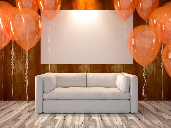 Living room with orange balloon