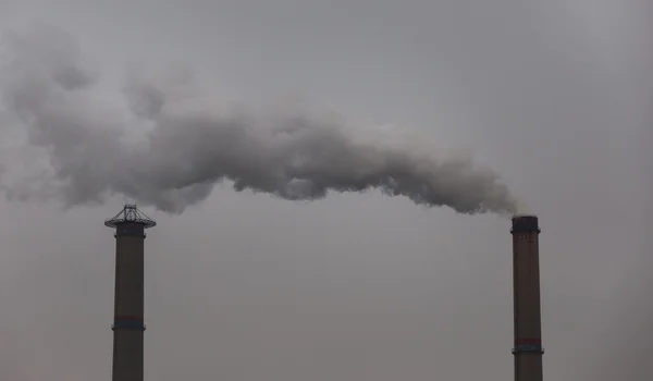 Industrial scenery with smoke from coal power plant