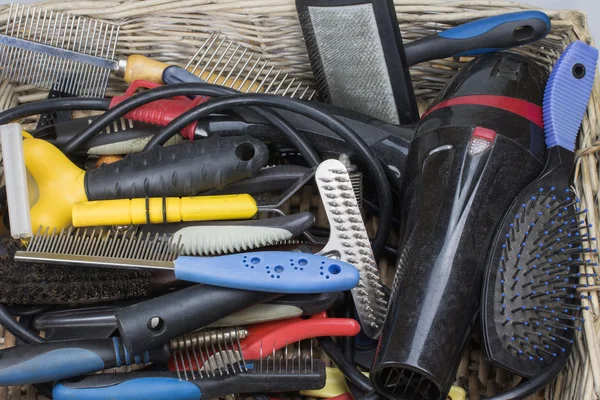 Used tools and supplies for dog grooming