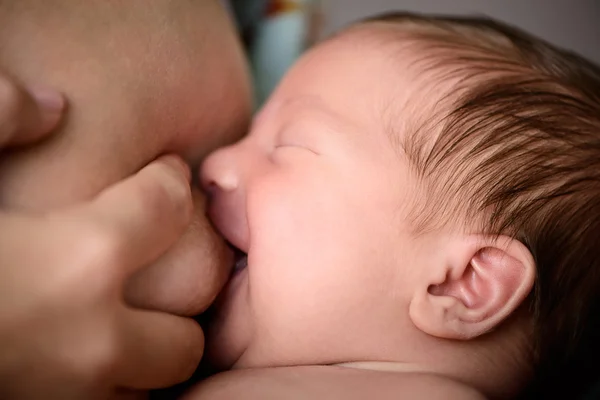 Newborn baby eats breast milk