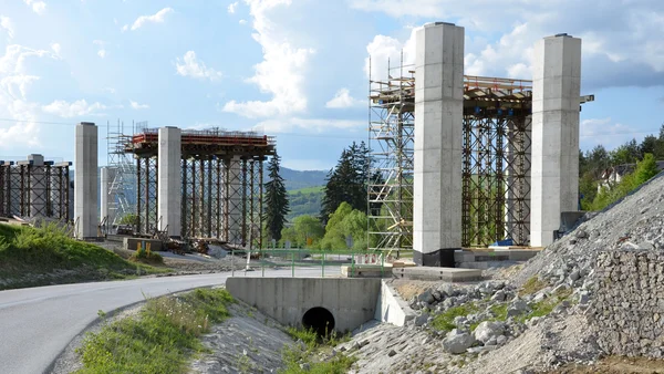 Construction process of pillars, which are going to be a part of new highway