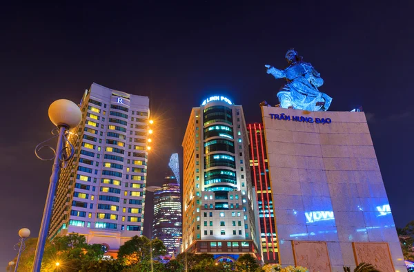 : The Me linh square and buildings around at night in Hochiminh city, Vietnam. Hochiminh city is the biggest economic city in Vietnam