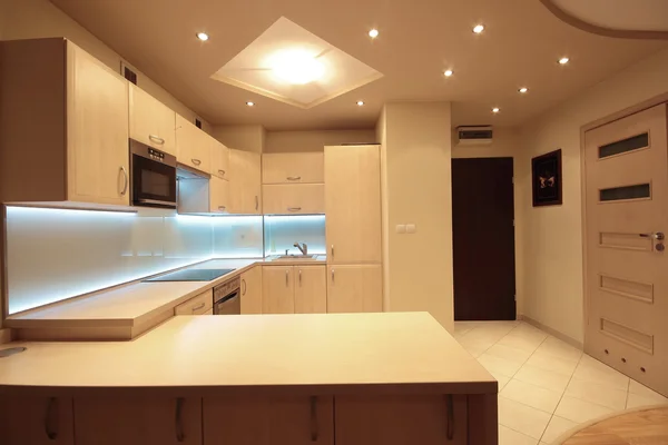 Modern luxury kitchen with white LED lighting