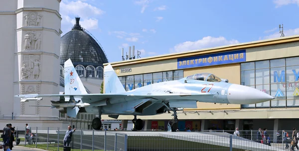 Battle military Combat aircraft Russian fighter Su-27 in Moscow