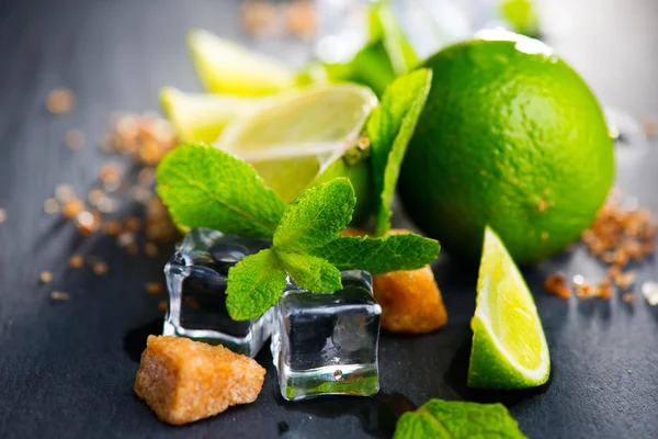 Ingredients of Mojito and brown sugar