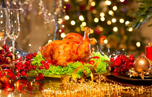 Christmas dinner with roasted turkey