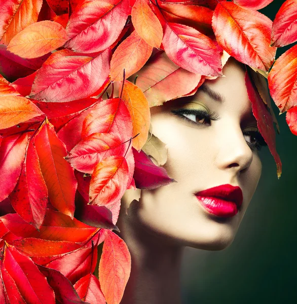 Autumn Woman with autumn leaves