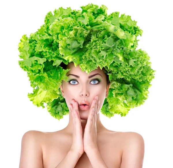 Girl with green Lettuce hairstyle.