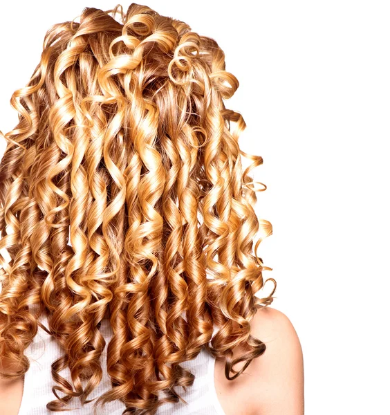 Beauty girl with blonde curly hair.