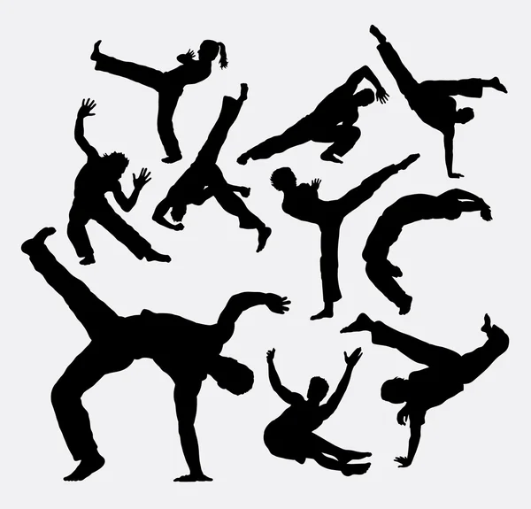 Capoeira sport dance silhouettes. Male and female sport dance silhouettes.