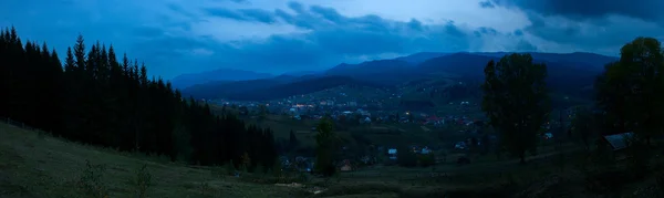 Night shot of a quiet town in the wilderness Ukrainian Carpathia