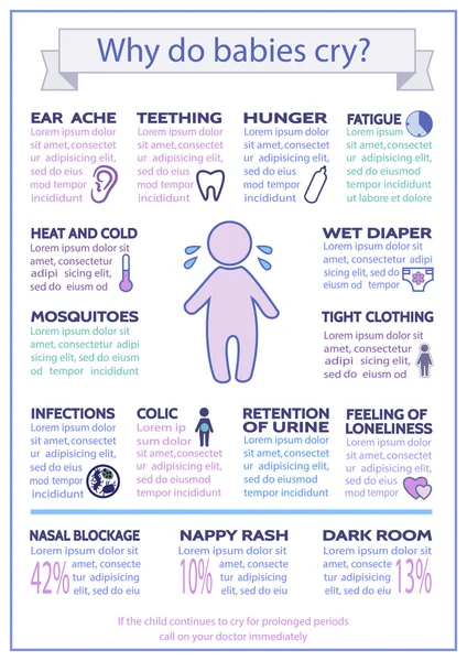 Detailed vector baby child infographic. Presentation template How to calm a crying baby