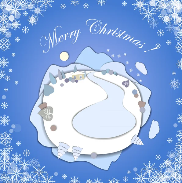Merry Christmas ! Greeting card with Christmas Landscape.