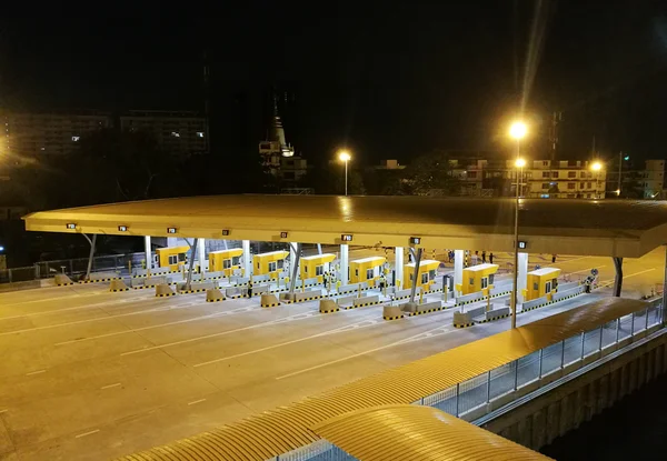Highway Toll, Payment Gate Without Car At Night High Angle View