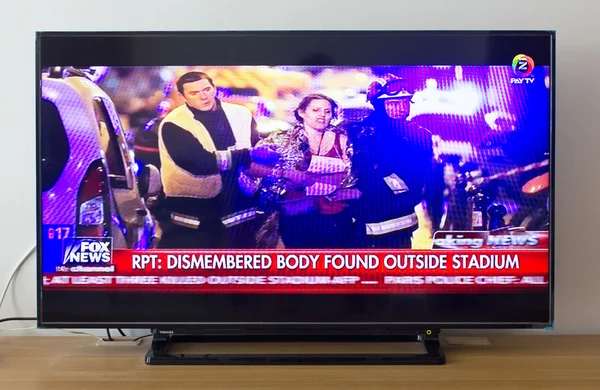 BANGKOK, THAILAND - NOV 14, 2015: Fox News Reporting As Rescuers With Victim On The Scene. More Than 120 People Were Killed With Explosions And Shot Outside.