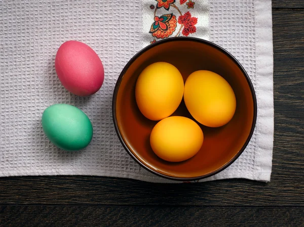 Easter eggs in a bowl on the table
