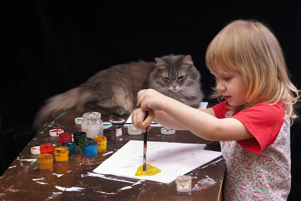 A child and a cat paint