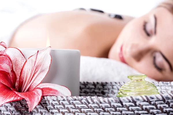 Relaxed woman getting spa treatment