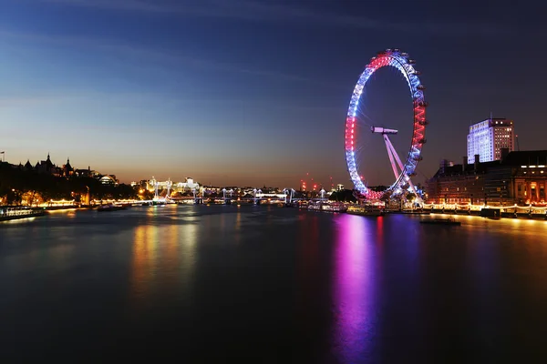 Night View of London Skyline, London Eye Present