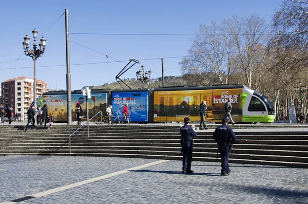 Local electric tramway with advertising for travel in Turkey, Bi