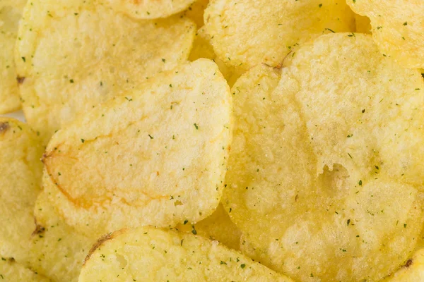 Prepared potato chips snack closeup view