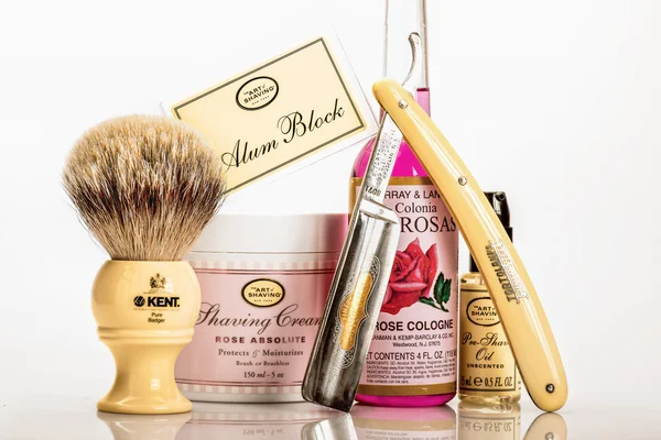 Shave set with rose shave cream and vintage straight razor