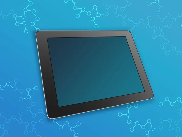 Tablet on a blue abstract background.