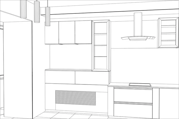 Kitchen vector sketch interior. Illustration created of 3d