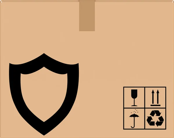 Background cardboard box with shield icon.