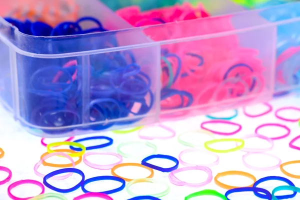 Colorful of elastic rainbow loom bands  in the box.
