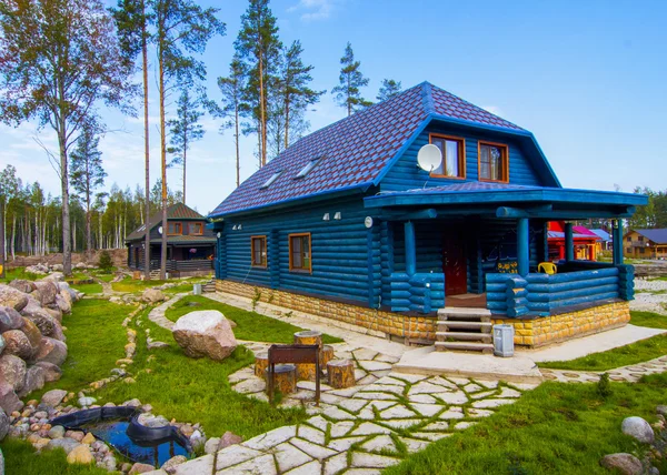 Blue wooden house in the village