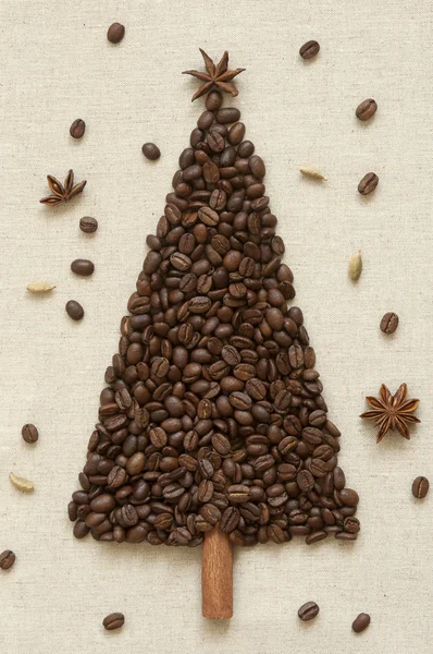 Christmas tree made of coffee and cinnamon