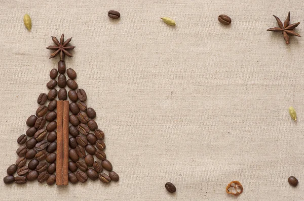 Christmas tree made of coffee and cinnamon