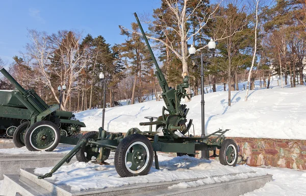 Soviet 37 mm air defense gun M1939 in Yuzhno-Sakhalinsk, Russia