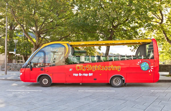 Red city sightseeing bus in Stavanger, Norway