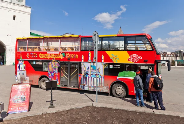 Red city sightseeing bus in Kazan city, Russia