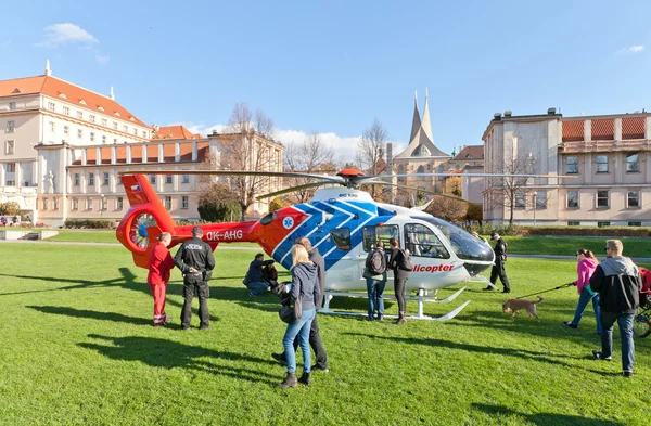 Emergency medical services helicopter in Prague
