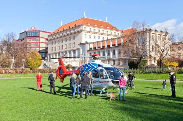 Emergency medical services helicopter in Prague