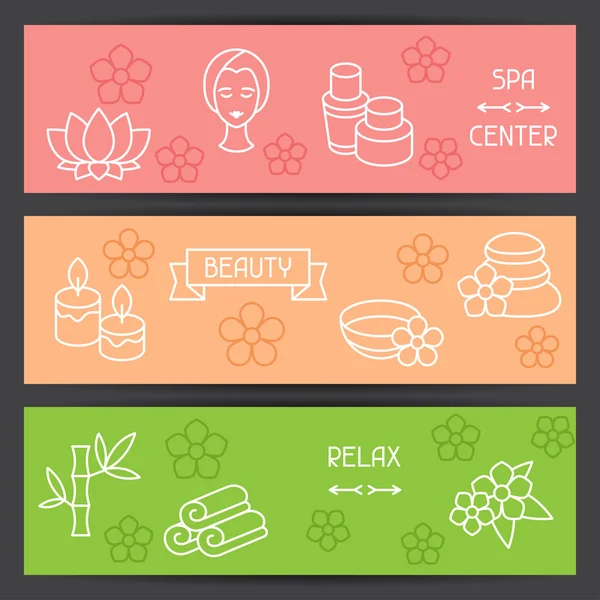 Spa and recreation banners with icons in linear style