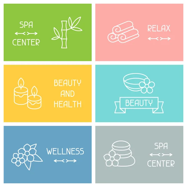 Spa and recreation business cards with icons in linear style