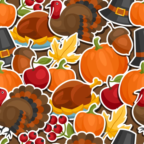 Happy Thanksgiving Day seamless pattern with holiday sticker objects