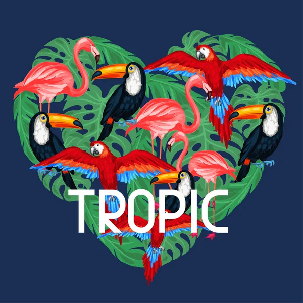 Tropical birds print design with palm leaves