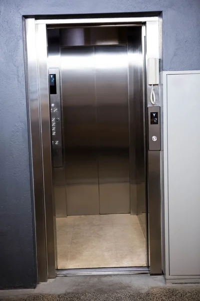 Modern elevator with open doors